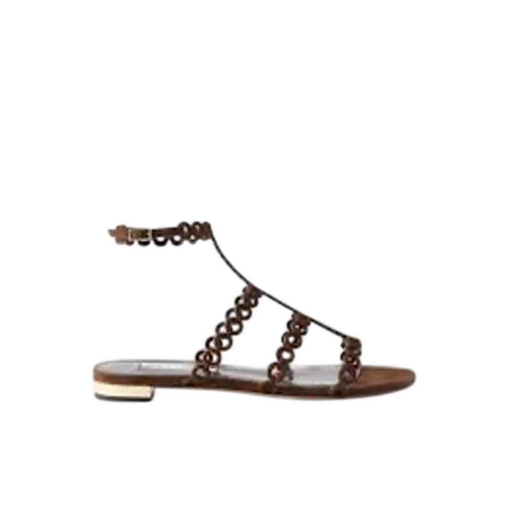 Aquazzura NIB Infinity Chain Suede Sandals in Espresso Size 39.5